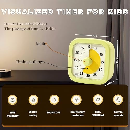 Visual Timer for Kids Timer Home - 60 Minute Kids Visual Timer for Classroom Home Office, Countdown Clock for Teaching Work Meeting, Pomodoro Timer for Time Management (Avocado Green) - Image 4