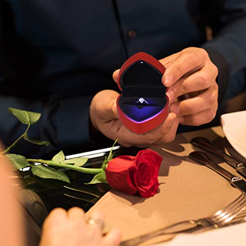 Vosarea Led Ring Box, Proposal Engagement Ring Box, Heart Shape Earrings Jewelry Ring Box Case For Anniversay Valentines Day Wedding (Red) #TOP2