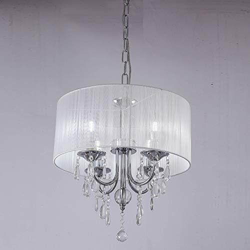 Modern K9 Crystal Chandeliers 4 Lights White Cloth lampshade Raindrop Chandelier Lighting Pendant Lamp for Dining Room Bedroom Livingroom (Bulbs Not Included)