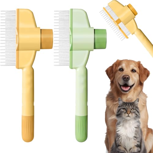 2 Stück selbstreinigende Katzenbürste & Hundebürste - Ein-Knopf-Haarauswurf mit Massagefunktion, Entfilzungswerkzeug für Langhaarkatzen und Kurzhaarhunde