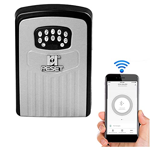 Reset-104 Large Key Safe 6 Digit Storage Smart Lock Box Instant Remote Access Via Bluetooth/Code/App, No Wifi Wall Mounted High Security Resettable Set Your Own Combination 5 Key Capacity Black #TOP9