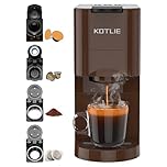 KOTLIE AC-513K 4 en 1 Multifonctionnel Machine à Café à Capsules, pour NES/DG/Café en Poudre/ESE Pod(44mm),19Bar, 0.8L réservoir de stockage d'eau(Brun)