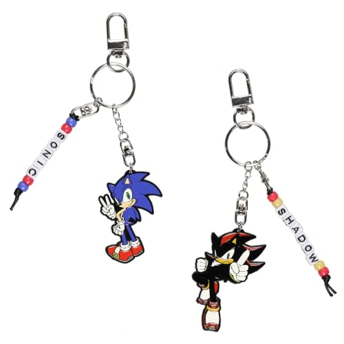 JUST FUNKY Sonic and Shadow Keychain Set 2 Pack Enamel Metal Sonic the Hedgehog Beaded Accessory