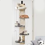 5-Levels Door Hanging Cat Climber, Door-Mounted Vertical Cat Tree Tower with Full Carpeted Plank & Cat Scratching Post for Small Medium Large Cats (5-Levels, Cat Head Style)