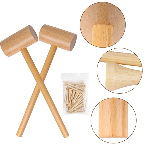 Image of Wooden Mallet Hammering & Pounding Toys Set Simulation Wooden Mallet Toddler Fake Hammer Portable Toy Hammer for Kids (Pack of 2)