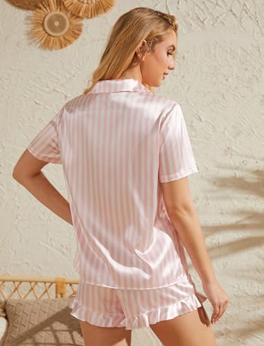 Image of Silk Pajamas for Women Satin Womens Pajama Sets Short Sleeve Set 2-Piece Sleepwear