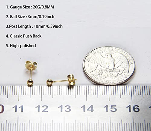 Zestaw 14-karatowego złota, polerowany, mały zestaw kolczyków z perłami CZ dla kobiet mężczyzn 20G hipoalergiczne kolczyki do piercingu ze stali chirurgicznej dla wrażliwego ucha, opakowanie 6 par