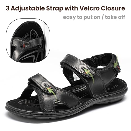 Image of ArcBrothers Men's Premium Leather Sandals - Classic Roman Style Open Toe Sandals - Cushioned Heel, Non-Slip & Sturdy Support