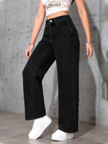 Image of Celary Women High Waisted Wide Leg Jeans||Stretch Denim Palazzo Pants||Casual Loose Fit Straight Jeans for Women & Girls