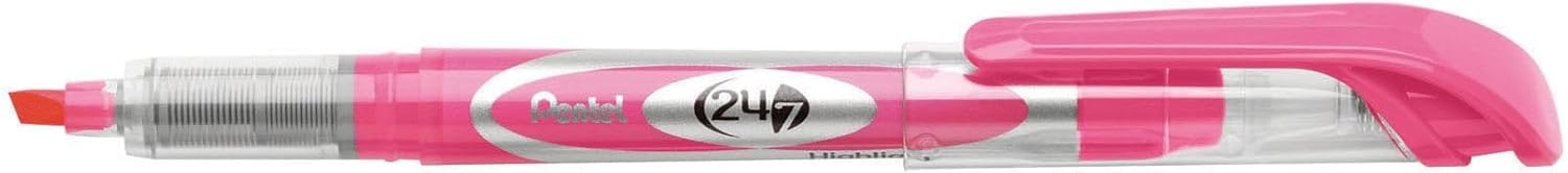 Pentel 24/7 Highlighter Likit Mürekkepli, Şeffaf Gövdeli Fosforlu Kalem, Pembe