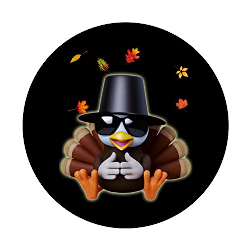 Turkey Pilgrim Hat Sunglasses Foliage Confidence Hand Sign PopSockets Swappable PopGrip, Black - Image 3