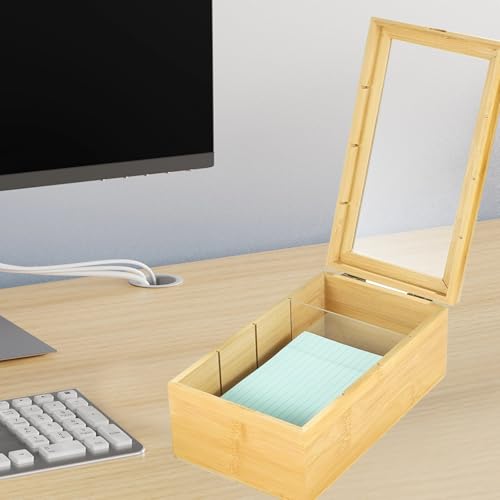 INNAL Karteikasten Holz mit Deckel 26 x 15 x 10.5cm A8 A7 Karteikarten Box Holz Karteibox Vokabelbox Lernkarteibox Vokabelkasten Lernkarten Box für Büro Heim Schulen (Karteikarten Nicht Im Enthalten)