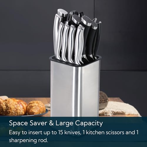 KITCHENDAO XL Stainless Steel Universal Knife Block Holder Without Knives, with Slots for Scissors and Sharpening Rod, Detachable for Easy Cleaning, Slotless Knife Holder Storage for Kitchen Counter