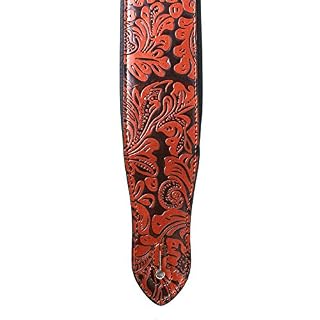 Walker And Williams G-970 Sangle en relief avec gant rembourré Marron bourbon Motif floral - Les Beatles, Paul McCartney, John Lennon, RIngo Starr, George Harrison Walker And Williams G-970 Sangle en relief avec gant rembourré Marron bourbon Motif floral – Image 7