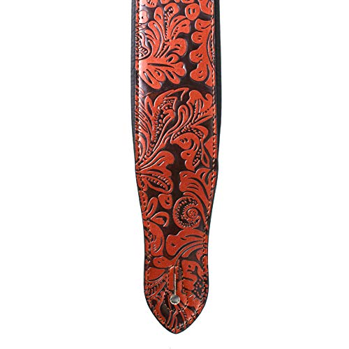 Walker And Williams G-970 Sangle en relief avec gant rembourré Marron bourbon Motif floral - Les Beatles, Paul McCartney, John Lennon, RIngo Starr, George Harrison Walker And Williams G-970 Sangle en relief avec gant rembourré Marron bourbon Motif floral – Image 8
