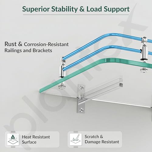 Image of Plantex Glass Setup Box Stand Wall Mounted /Glass Shelf /Wall Shelf Rack /Wall Mount Holder with Wall Brackets (12 X 9 Inch)