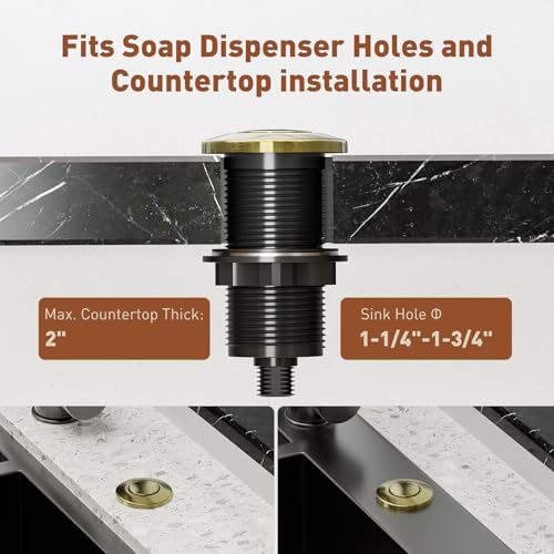 Image of Garbage Disposal Air Switch Kit Dual Outlet, Sink Top Button UL Listed | Waterproof Stainless Steel Countertop Button, Compatible for all Waste Disposer Models - Brushed Gold