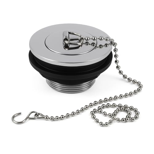 Tappo per scarico vasca da bagno senza scanalature, con catena, struttura in ottone resistente, design facile da montare, per scarichi standard