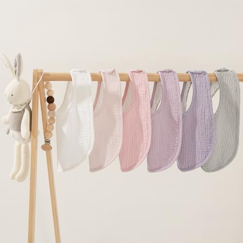 Image of Susurration Muslin Baby Drool Bibs 6Pack Soft Square Adjustable Baby Bandana Bibs for Unisex Girls & Boys