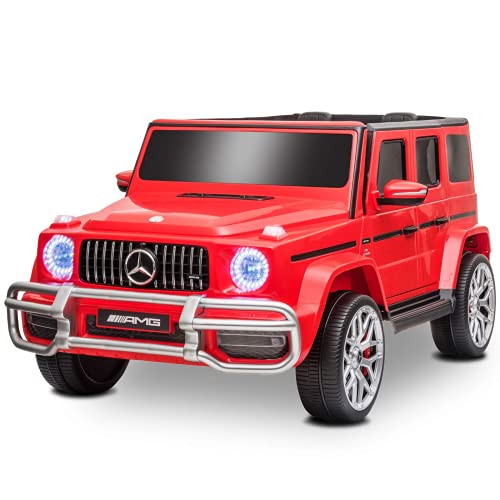 Uenjoy 12V 2 Seats Mercedes Benz G63 Kids Ride On Car Electric Cars Motorized Vehicles with Remote Control, Music, Horn, Spring Suspension, Safety Lock, LED, AUX, USB, FM, Bluetooth, Red