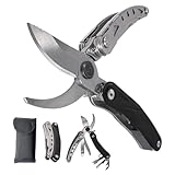 Forbici portatili 7 in 1 multifunzione con sega, taglierina, pala per corteccia, forbici da giardino bypass in acciaio inossidabile con lame bloccabili per campeggio all'aperto