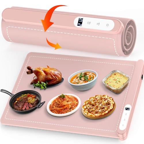 Food Warming Mat - 6 Temperature Settings Graphene Full Surface Heating Silicone Electric Heating Tray for Food - Auto Shut-Off, Foldable & Portable Warming Tray for Buffets Party, Everyday Use