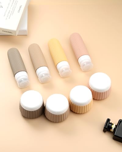 Image of Mrsdry Travel Bottles 8 Pack, TSA Approved 3 oz Toiletries Containers, Leak Proof Silicone Squeezable Essentials Jars with Clear Bag