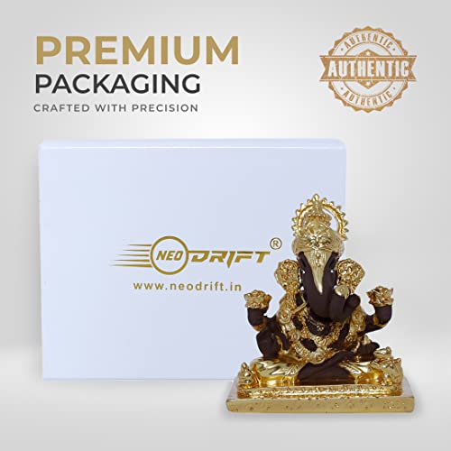 Image of Neodrift Ganesh Idol for Car Dashboard (Real 24kt & 999 Silver Plated, Dual-Tone Gold & Silver) (Model ND12) - Enhance Your Drive