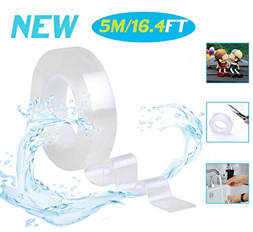 Preisvergleich Produktbild KATELUO Waschbares Spurloses Klebeband,3M / 5M Entfernbares Klebeband,Rutschfeste,Wasserdicht, Hitzebeständig, Abnehmbar, Wiederverwendbare, Mehrfach Verwendbare Klebestreifen (5M, Transparent)