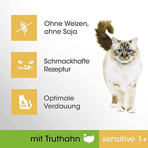 Perfect Fit Sensitive 1+ – Trockenfutter für erwachsene, sensible Katzen ab 1 Jahr – Reich an Truthahn – Ohne Weizen und Soja – Unterstützt die Verdauung – 6 x 750 g