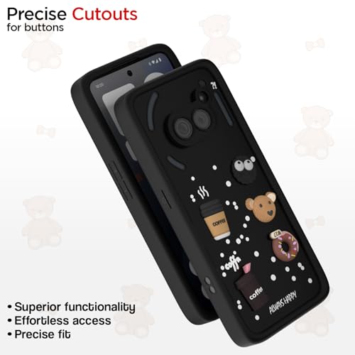 Image of Pikkme Back Cover for Nothing Phone 2A / Nothing Phone 2A Plus | Cute Fun Cartoon 3D Bear Silicone Full Body Protection Bumper Case (Black)