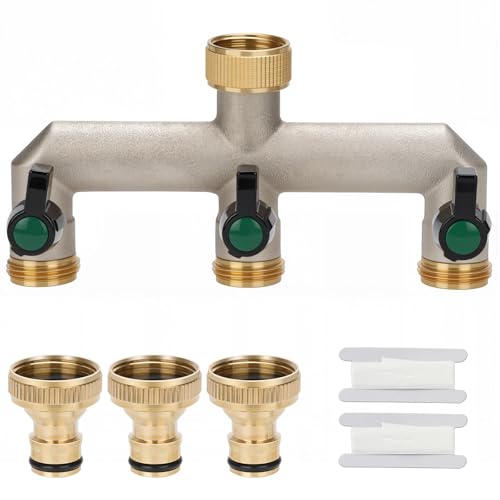 drado 3/4 Distributore d'Acqua a Tre Vie, con Valvola Indipendente,Acqua Rubinetto Splitter,Raccordo per Tubo Flessibile,Tubo Adattatore Acqua per Giardini