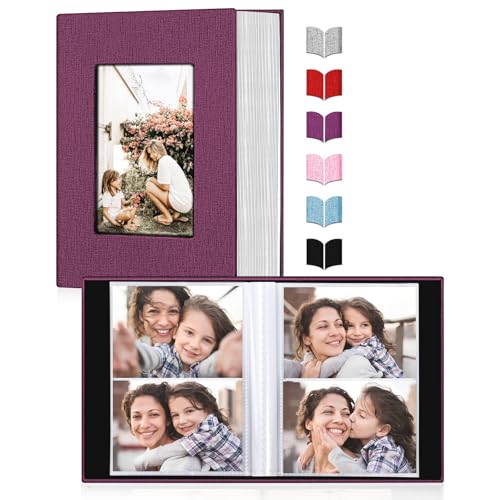 Photo Album 4x6,Linen Cover Slide-in Photo Album Book Can Holds 200 4x6 Photos with 50 Black Sheets for Baby Family Pictures Artwork or Postcards Storage (Purple)