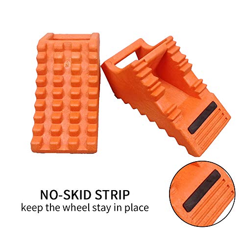 Roblock Premium Wheel Chocks 8" X 4" X 4" Heavy Duty Chock Block With Black Rubber Non-Slip Base For Travel Trailer Camper Rv (4 Pack, Orange) #TOP3
