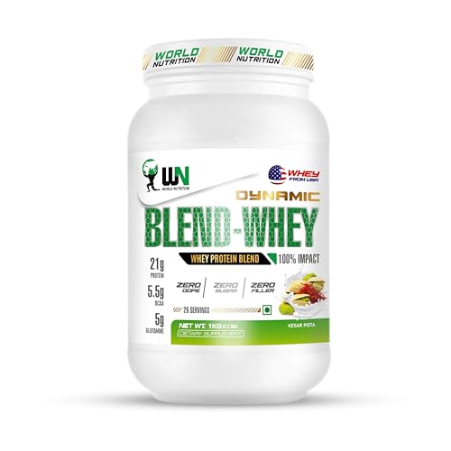 Image of Dynamic Blend Whey Protein | 21g Protein, 5.5g BCAA & 5g Glutamine | Muscle Building, Recovery, Lean Mass & Strength Support | Kesar Pista Flavor - 1kg