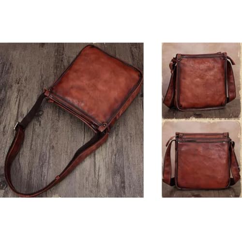 10Inch Genuine Leather Shoulder Bags Mens Casual Daypacks Waist Packs Messenger Bags Travel Bags Crossbody Bags(Brown)2