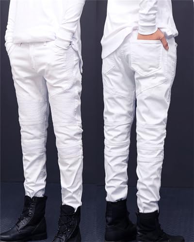 Men's Streetwear Patchwork Pleated Stretch Ripped Biker Jeans Denim Pants Designer Jeans2