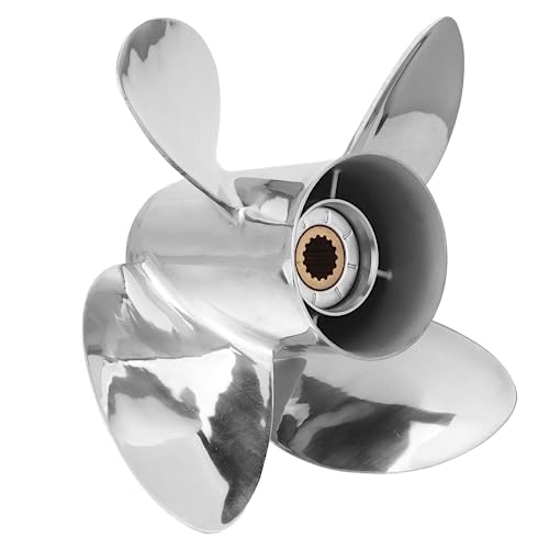 Image of Stainless Steel Boat Propeller 4 Blades Compatible with Yamaha Engines 60HP 70HP 75HP 80HP 85HP 90HP 115HP 130HP Right Hand Rotation 15 Spline Tooth