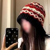 Gorro de punto de lana cálida con diseño de doble capa, protección para los oídos y tela de mezcla de algodón transpirable adecuada para uso en invierno al aire libre y viajes (talla única negro-rojo)