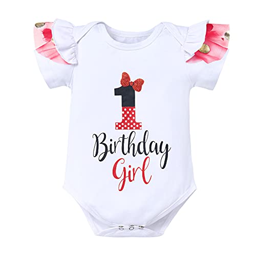 Ibtom Castle Cake Smash 1St 2Nd 3Rd Birthday Girl Princess Outfit Top Romper Polka Dots Dress Halloween Ruffle Tulle Tutu Skirt Set Wild One Party Bodysuit First Communion Christening Set Red-1St 1T #TOP2