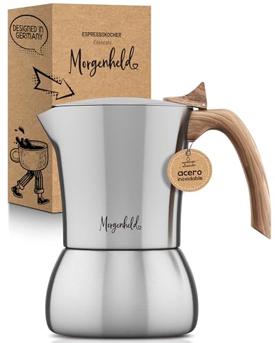Morgenheld Premium Cafetera espresso grande de acero inoxidable para 6 tazas (300 ml) - Cafetera de café italiana - Cafetera moka para cocina de inducción gas - Maceta moca