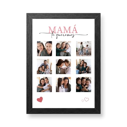 Made in Gift - Lámina Enmarcada - Lienzo Personalizado con Foto y texto - Decoración Hogar - Tamaño A4 - Regalo para Mamá o Abuela - Marco Negro Elegante Incluido