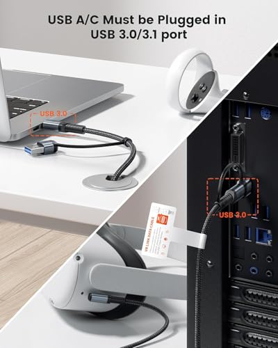 Image of INICIO USB C VR Link Cable 16ft /5m, Dual Type C + USB A 3.0 Adapter 5Gbps High Speed Data Transfer For Meta Oculus Quest 3 Quest 2 Pro Pico4 Virtual Reality Headsets SteamVR Gaming PC Macbook
