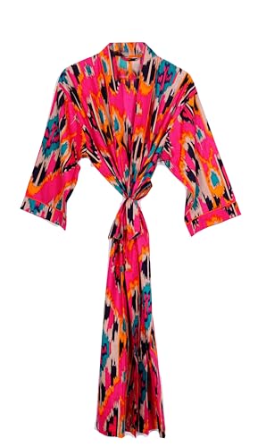 Image of Pure 100% Cotton Robe For Womens Bathrobe Dressing Gown Long sleepwear Free Size Kimono