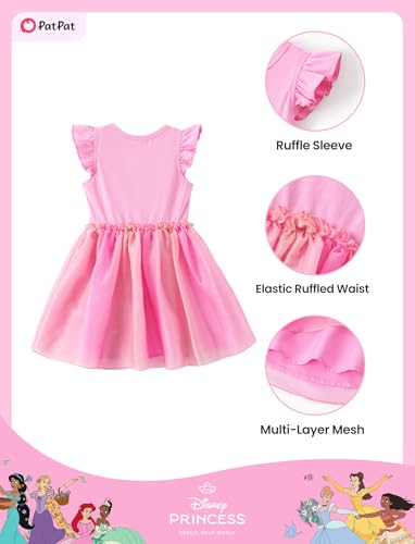 Image of Disney Princess Frozen Elsa Minnie Stitch Toddler Girl Tulle Tutu Dress Ruffle Sleeve Mesh Summer Birthday Party Clothes 2-9Y
