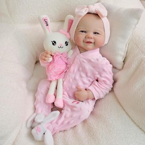 RXDOLL Real Life Reborn Babypuppen Silikon Ganzkörper Lächelndes Mädchen 19 Zoll Lebensechte Babypuppen, die echt aussehen anatomisch korrekt realistische Neugeborene Säuglingsbabys Puppe – Bild 4