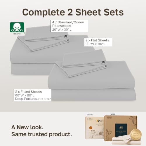 Image of 2-Pack Soft Natural 100% Cotton Sateen Deep Pocket Queen Sheets, Light Grey