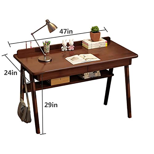 Solid Wood Writing Desk, 47" Mid-Century Modern Walnut Desk, Home Office Computer Desk With 2 Drawers And Storage Shelf, Laptop Desk, Study Table, Work Desk Station #TOP2