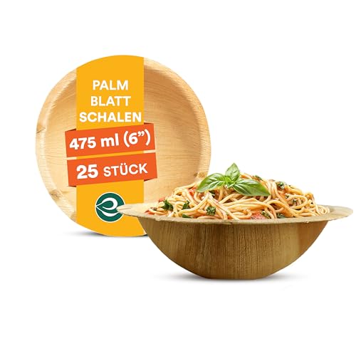 ECO SOUL 100% kompostierbare große 6-Zoll, 16-Unzen-Palmblattschalen [25-Pack] Einweg Bambusstil chalen I Strapazierfähige, umweltfreundliche, robuste Schüssel I Biologisch abbaubare Öko-Schalen