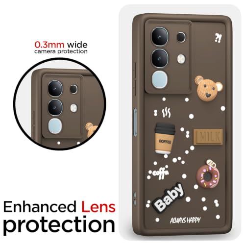Image of Bintage Cute Fun Ball | Taddy Cartoon 3D Smiley Coffee Cup | Milk Donut | Full Camera Protection Back Cover Compatible for Vivo V2437 / Vivo T4x 5G - Brown